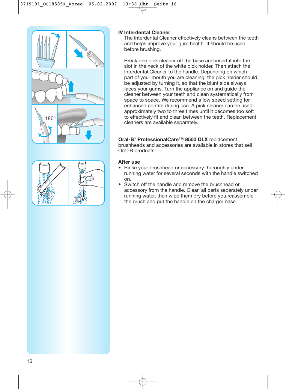Braun 8500 DLX OxyJet User Manual | Page 16 / 18