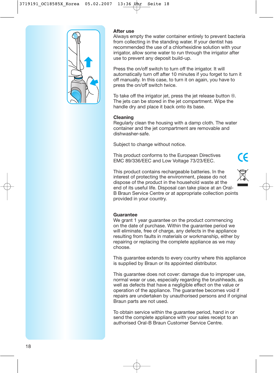 Braun 8500 DLX OxyJet User Manual | Page 18 / 18