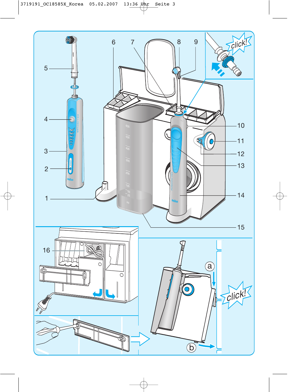 Click, Ab click | Braun 8500 DLX OxyJet User Manual | Page 3 / 18
