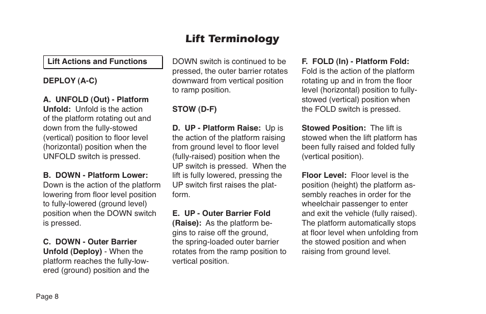 Lift terminology | Braun NVL SERIES User Manual | Page 10 / 53