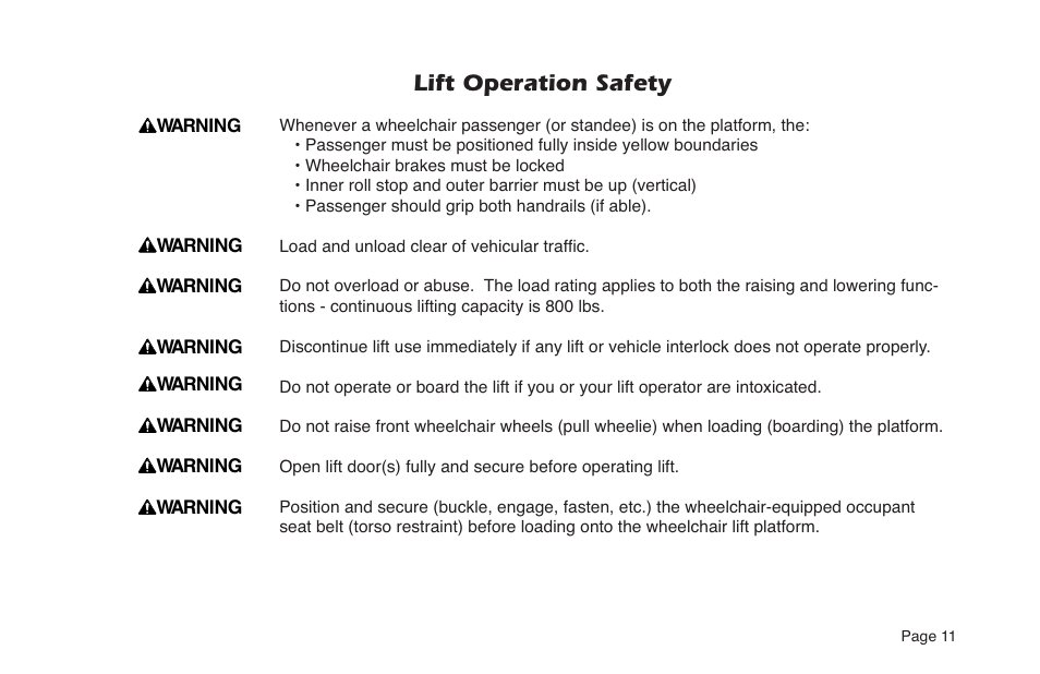 Lift operation safety | Braun NVL SERIES User Manual | Page 13 / 53