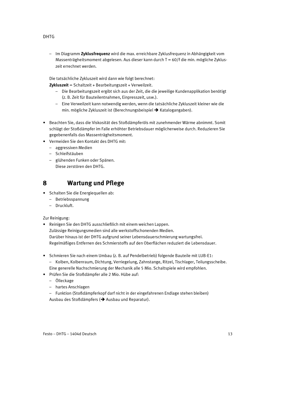 8 wartung und pflege, 8wartung und pflege | Festo DHTG User Manual | Page 13 / 112