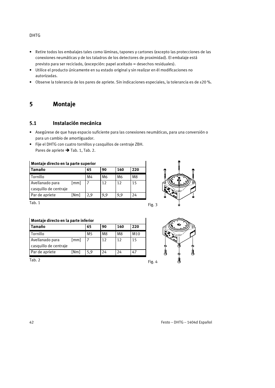 5 montaje, 1 instalación mecánica, 5montaje | Festo DHTG User Manual | Page 42 / 112