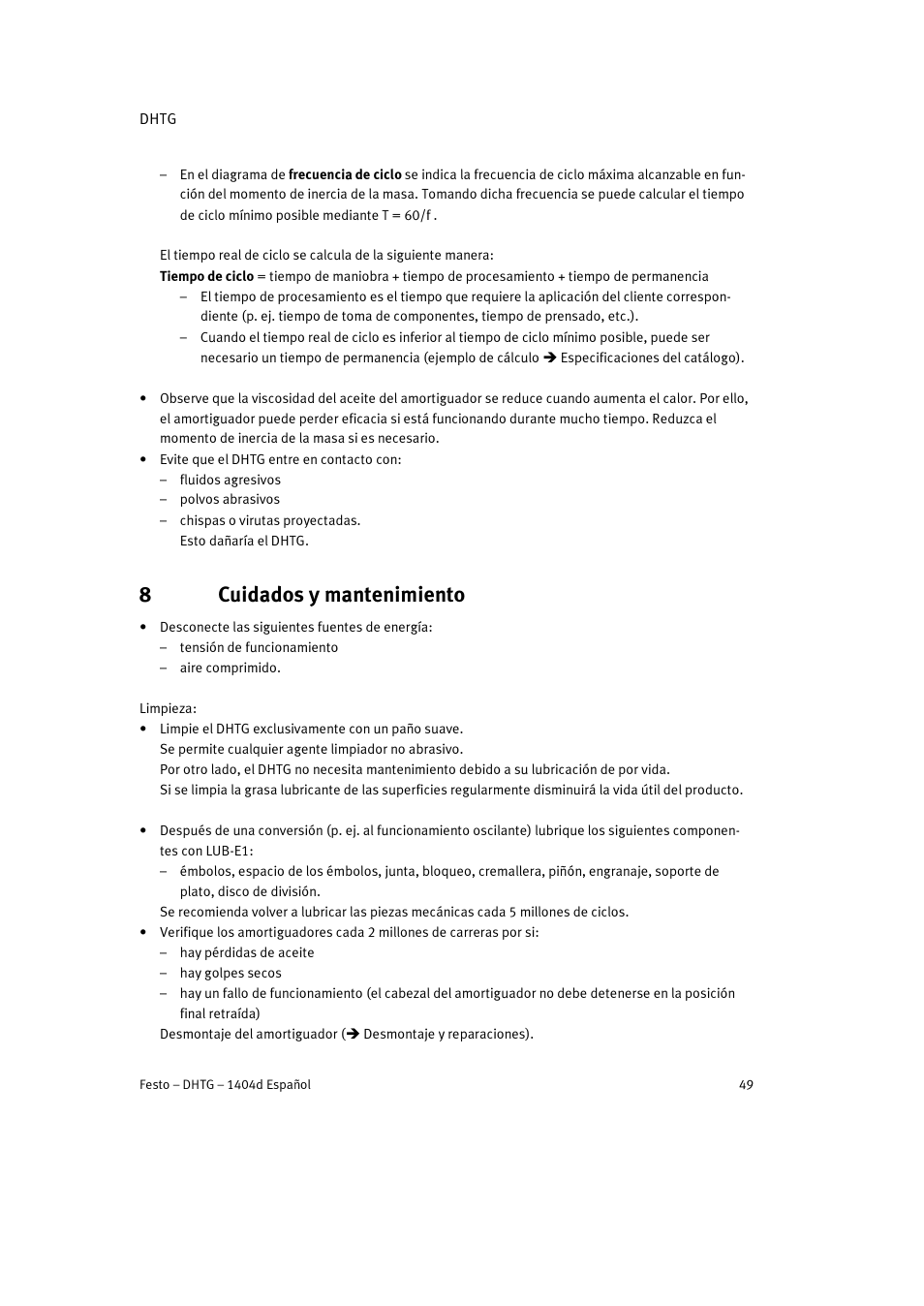 8 cuidados y mantenimiento, 8cuidados y mantenimiento | Festo DHTG User Manual | Page 49 / 112