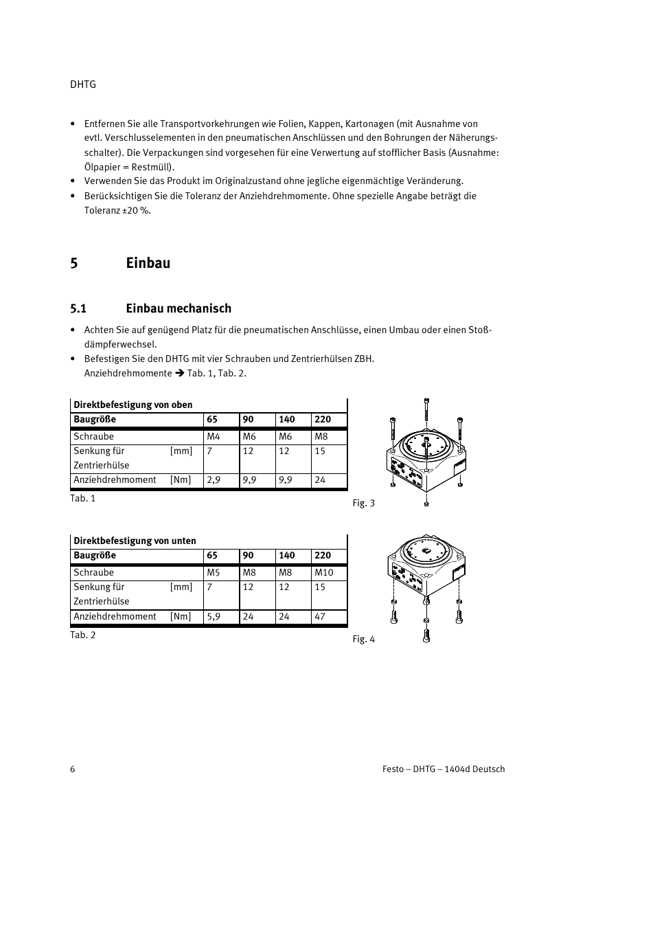 5 einbau, 1 einbau mechanisch, 5einbau | Festo DHTG User Manual | Page 6 / 112