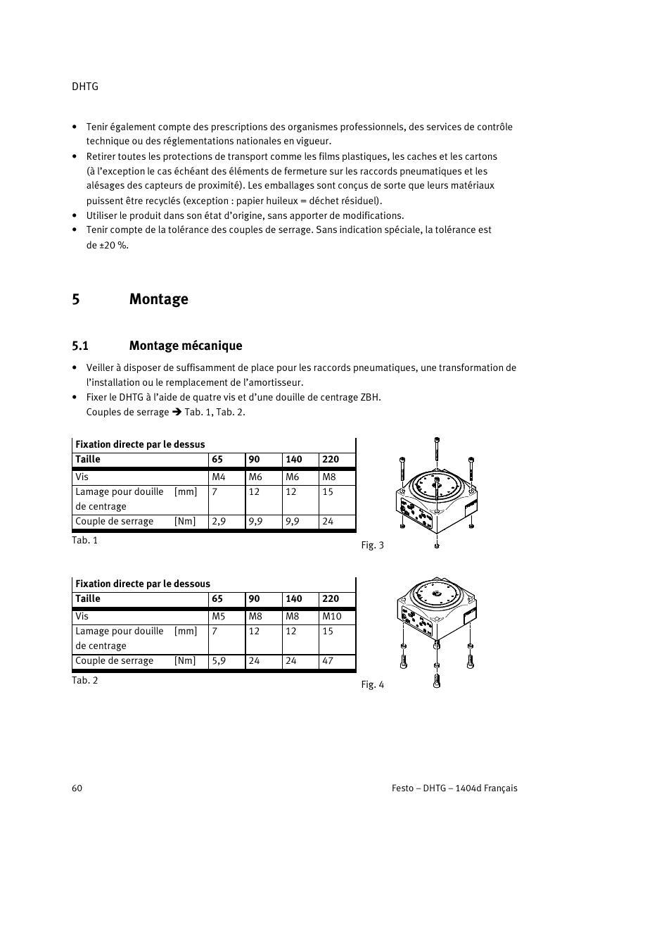 5 montage, 1 montage mécanique, 5montage | Festo DHTG User Manual | Page 60 / 112