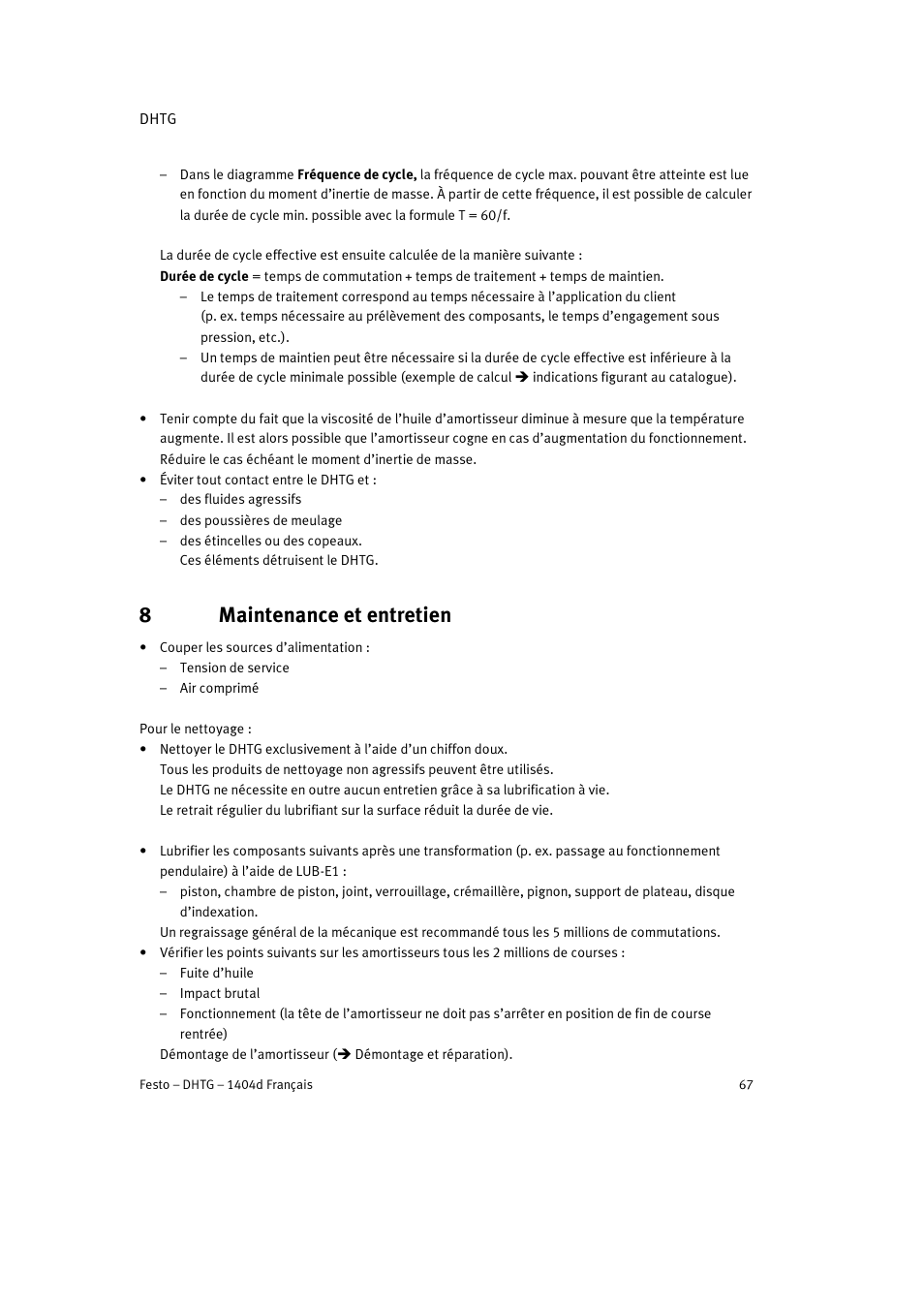 8 maintenance et entretien, 8maintenance et entretien | Festo DHTG User Manual | Page 67 / 112