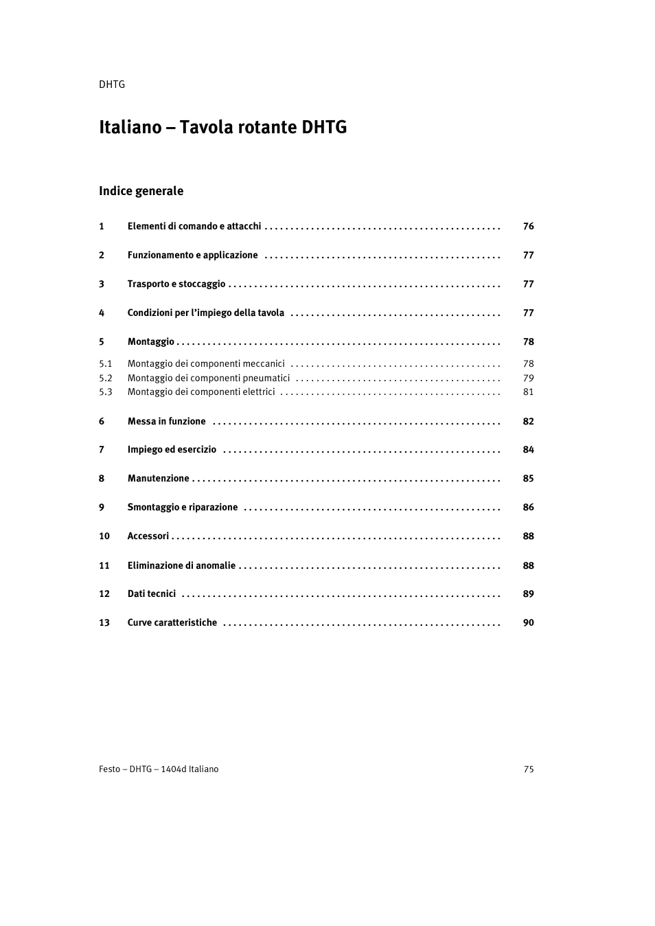 Italiano – tavola rotante dhtg, Indice generale | Festo DHTG User Manual | Page 75 / 112