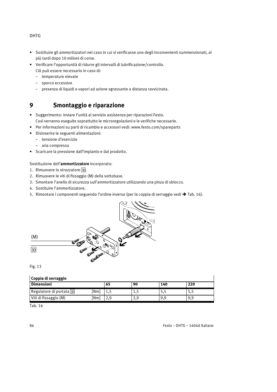 9 smontaggio e riparazione, 9smontaggio e riparazione | Festo DHTG User Manual | Page 86 / 112