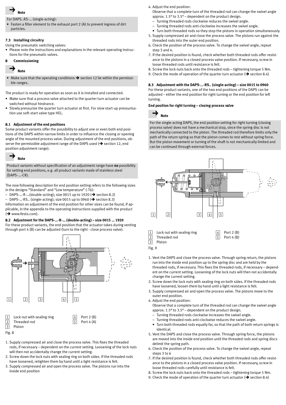 3 installing circuitry, 8 commissioning, 1 adjustment of the end positions | Festo DAPS..R..-F.. User Manual | Page 3 / 5