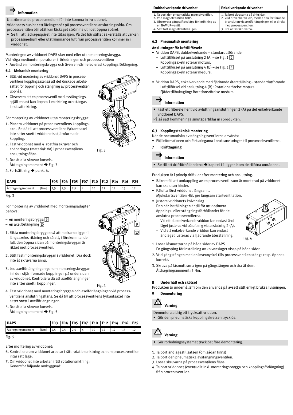 1 mekanisk montering, 2 pneumatisk montering, Anslutningar för lufttillförseln | 3 kopplingsteknisk montering, 7 idrifttagning, 8 underhåll och skötsel, 9 demontering | Festo DAPS..R..-F.. User Manual | Page 17 / 18