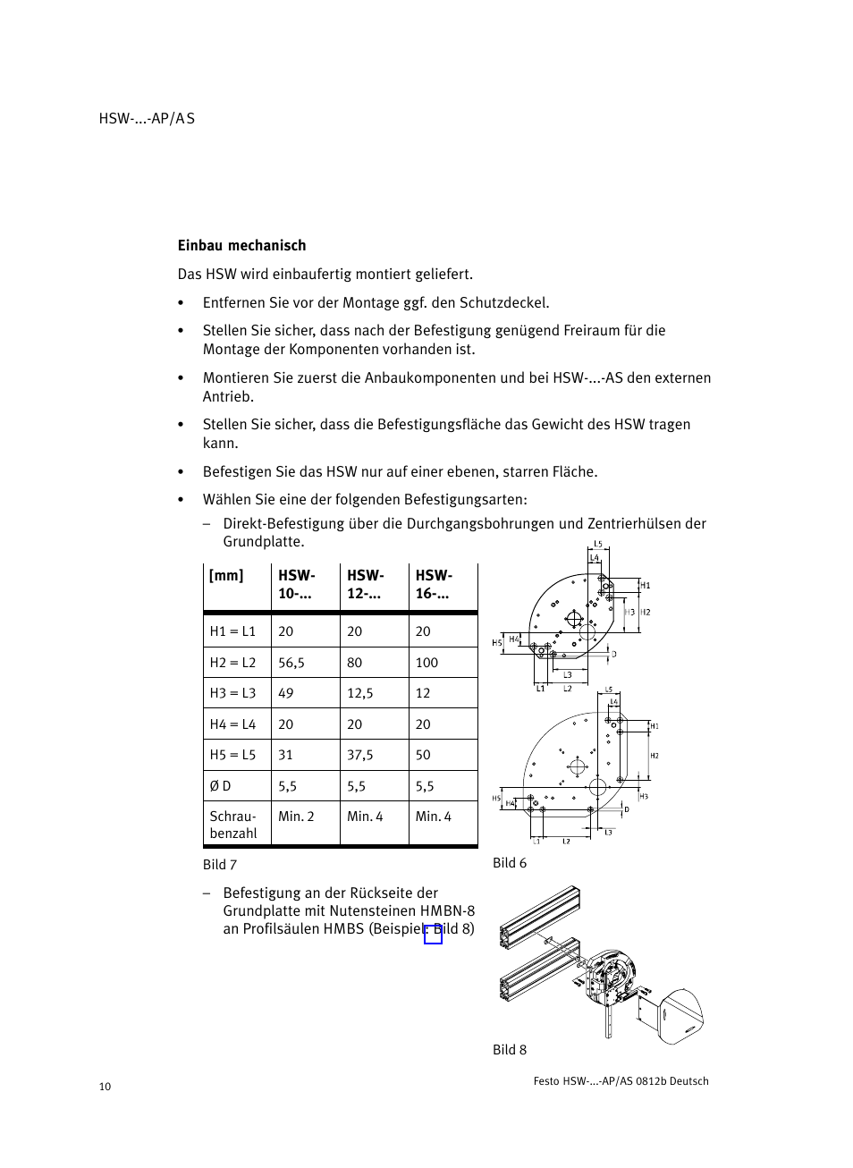 Einbau mechanisch | Festo HSW-...-AP/AS User Manual | Page 10 / 184