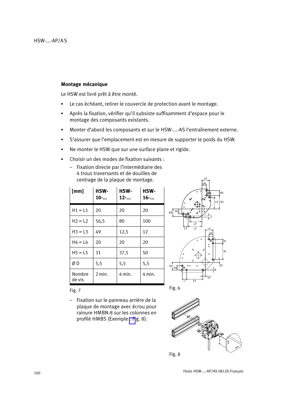 Montage mécanique | Festo HSW-...-AP/AS User Manual | Page 100 / 184