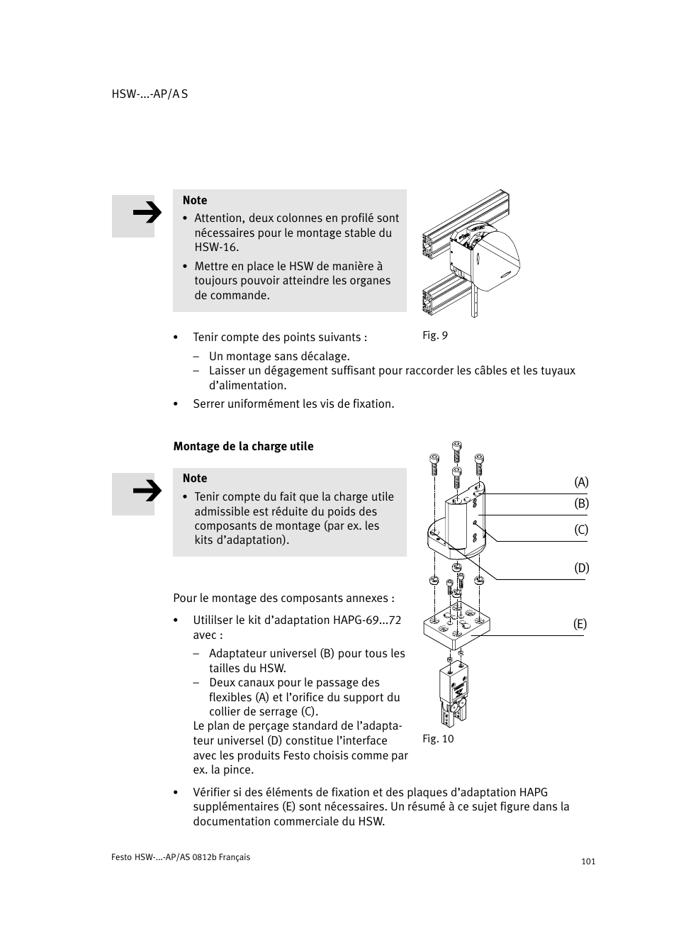 Montage de la charge utile | Festo HSW-...-AP/AS User Manual | Page 101 / 184