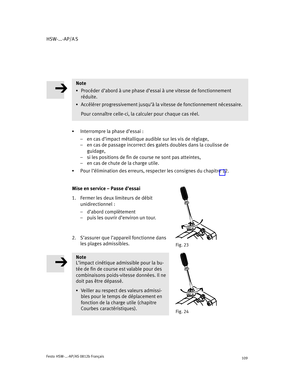 Mise en service ć passe d'essai, Mise en service ć passe d’essai | Festo HSW-...-AP/AS User Manual | Page 109 / 184