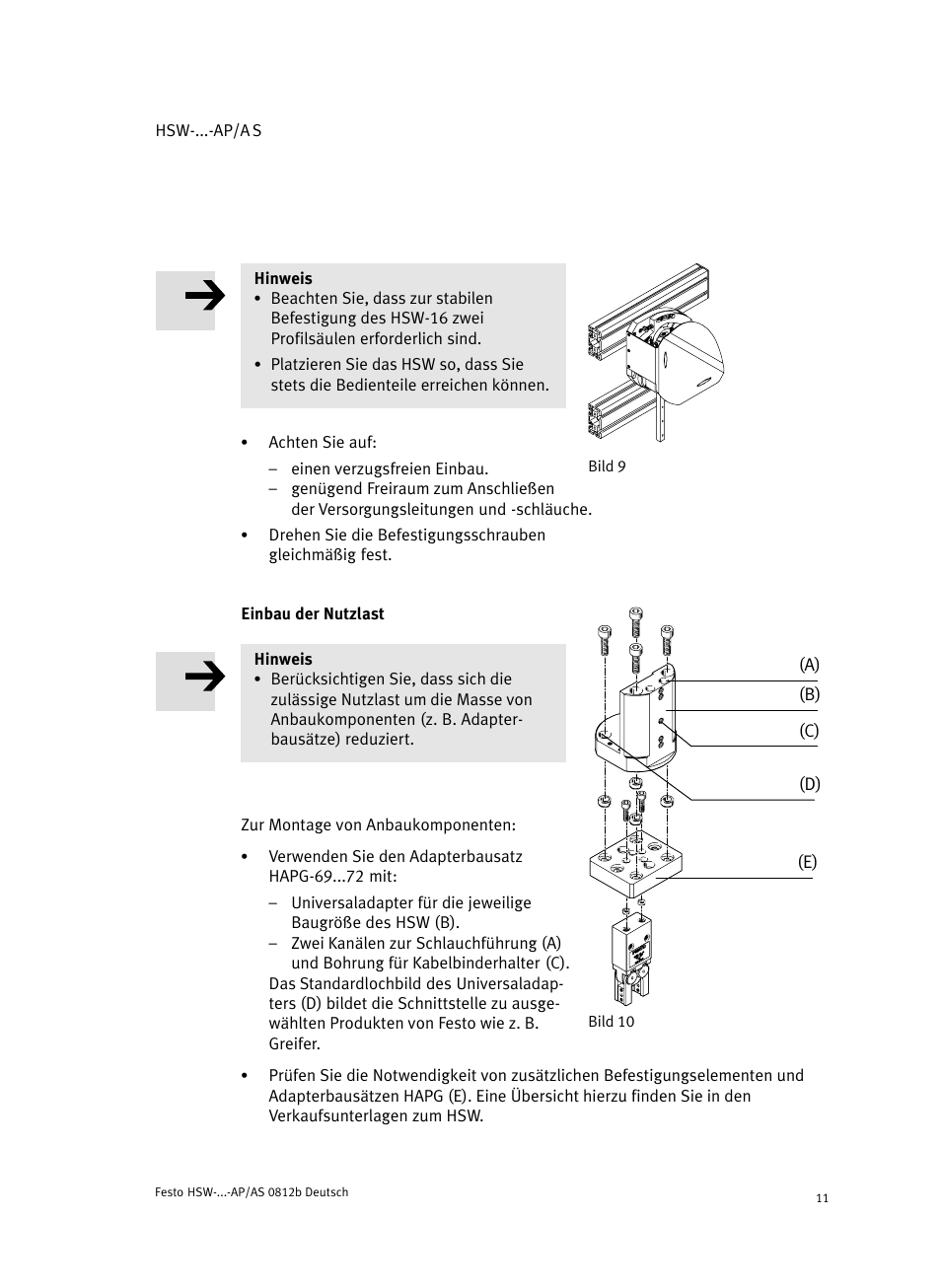 Einbau der nutzlast | Festo HSW-...-AP/AS User Manual | Page 11 / 184