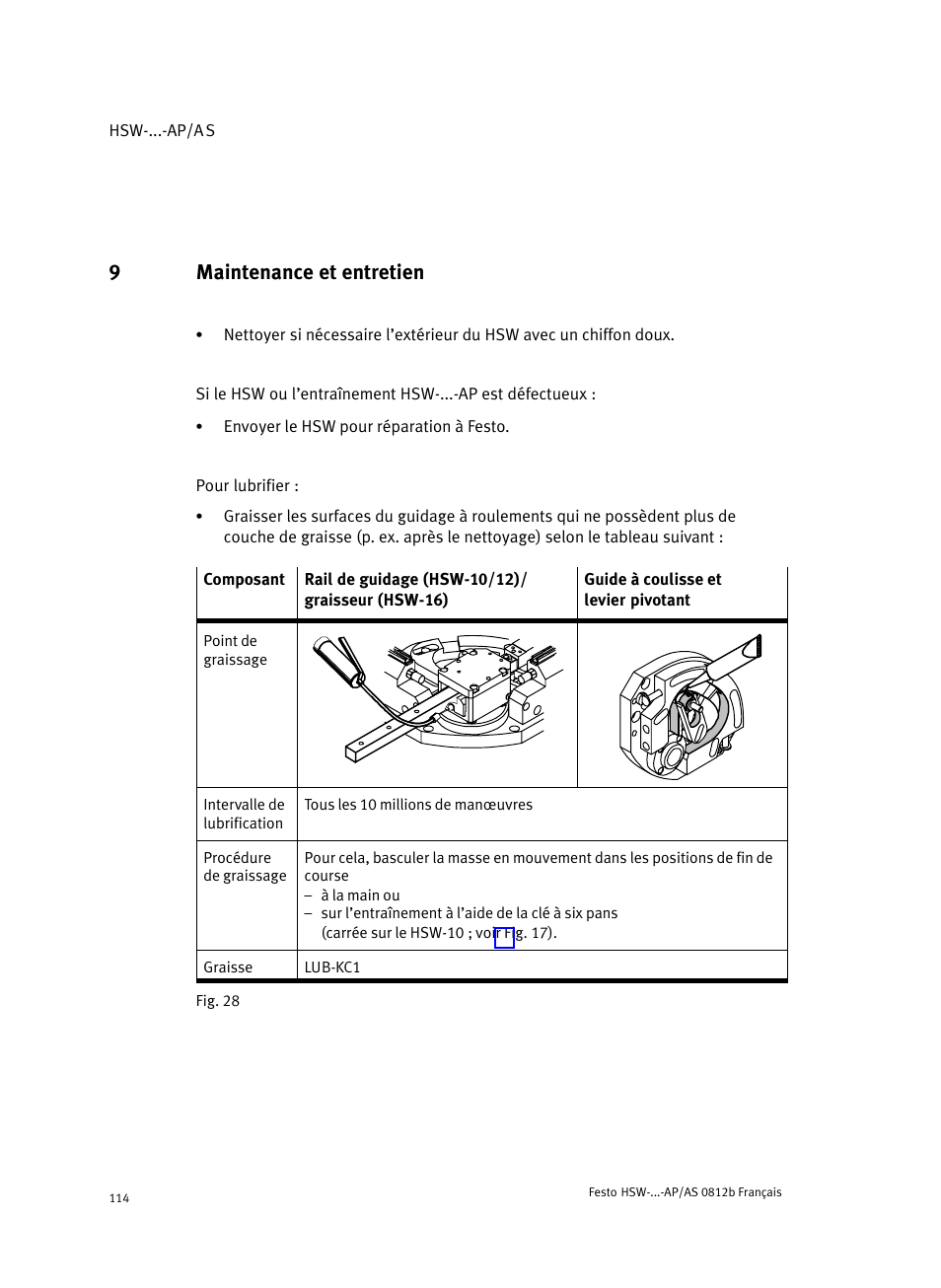 9 maintenance et entretien, Maintenance et entretien, 9maintenance et entretien | Festo HSW-...-AP/AS User Manual | Page 114 / 184