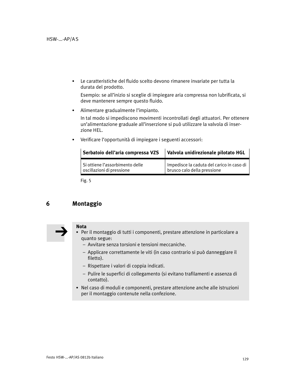 6 montaggio, Montaggio, 6montaggio | Festo HSW-...-AP/AS User Manual | Page 129 / 184