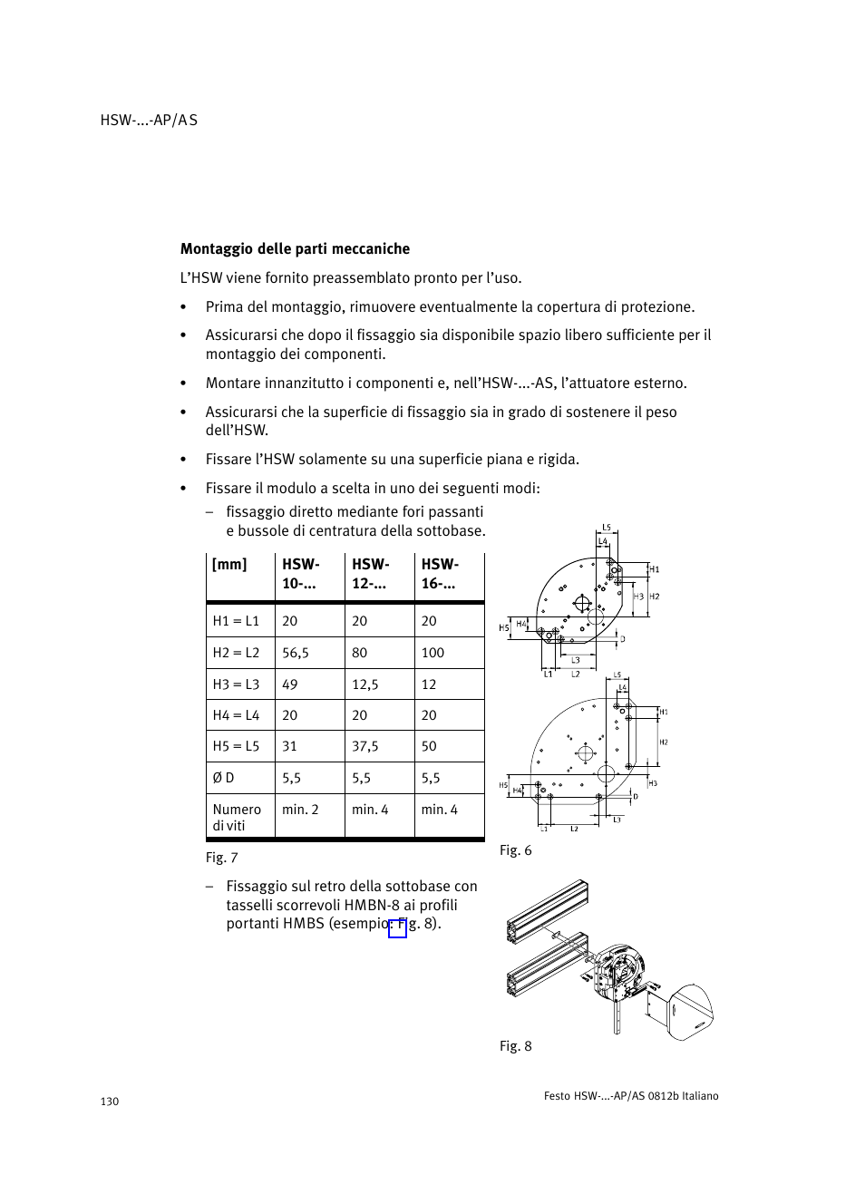 Montaggio delle parti meccaniche | Festo HSW-...-AP/AS User Manual | Page 130 / 184