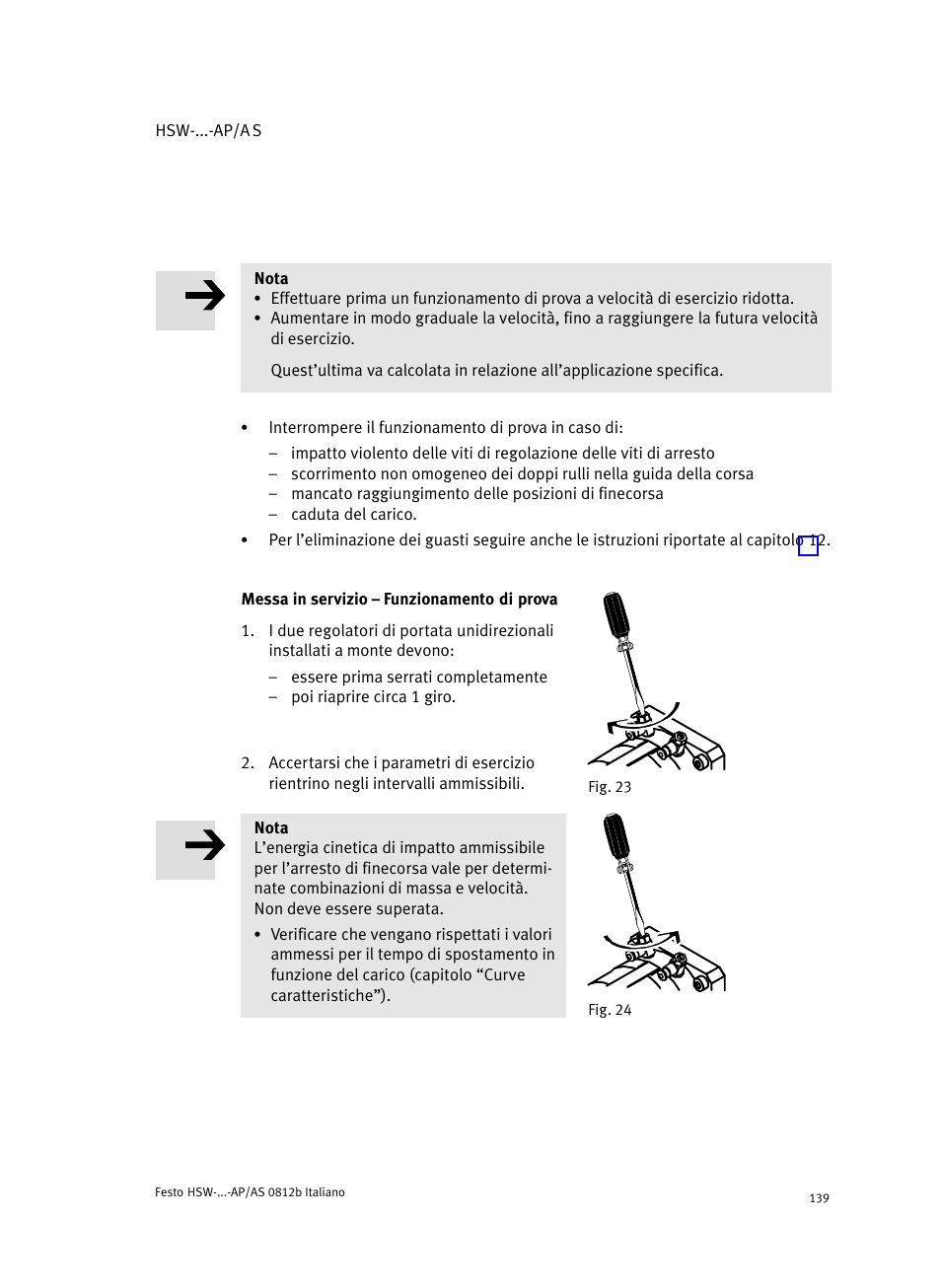Messa in servizio ć funzionamento di prova | Festo HSW-...-AP/AS User Manual | Page 139 / 184