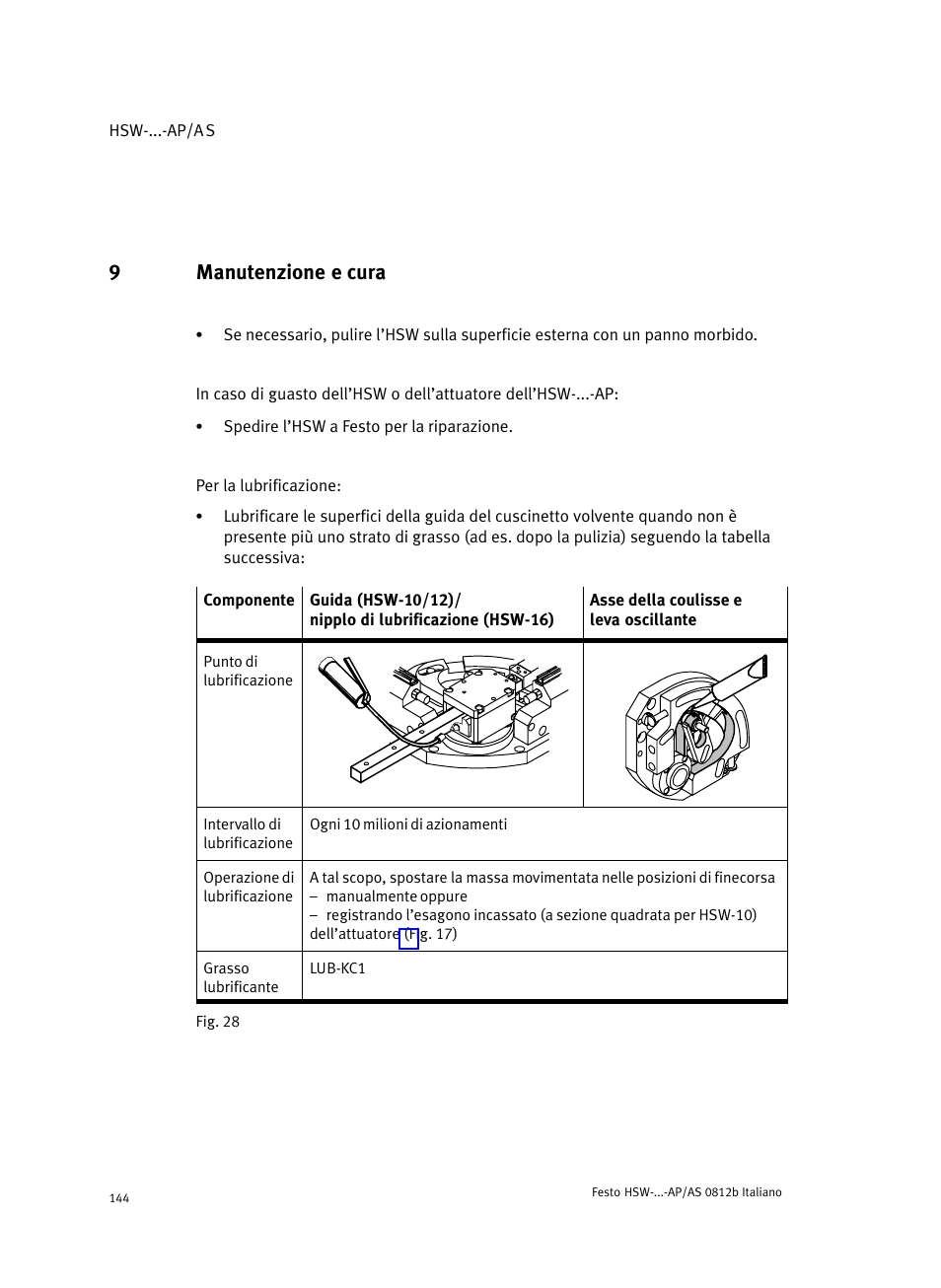 9 manutenzione e cura, Manutenzione e cura, 9manutenzione e cura | Festo HSW-...-AP/AS User Manual | Page 144 / 184