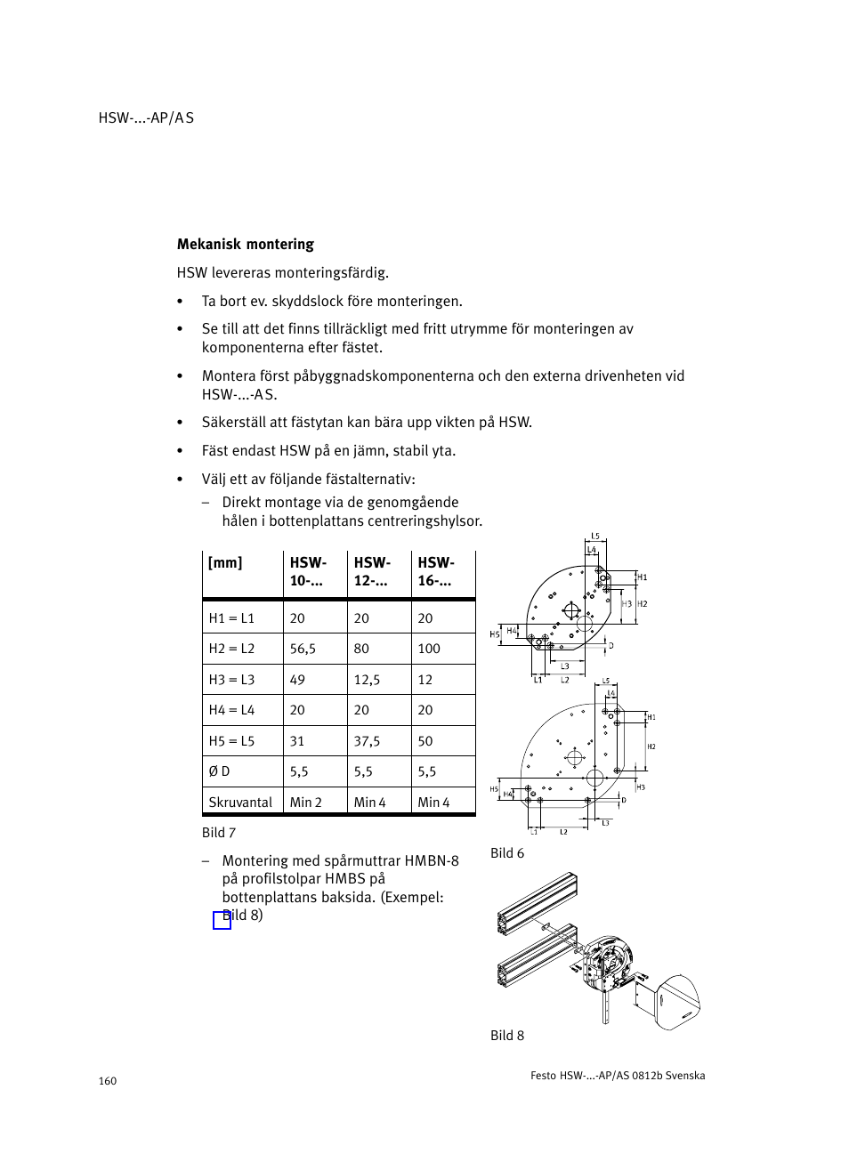 Mekanisk montering | Festo HSW-...-AP/AS User Manual | Page 160 / 184
