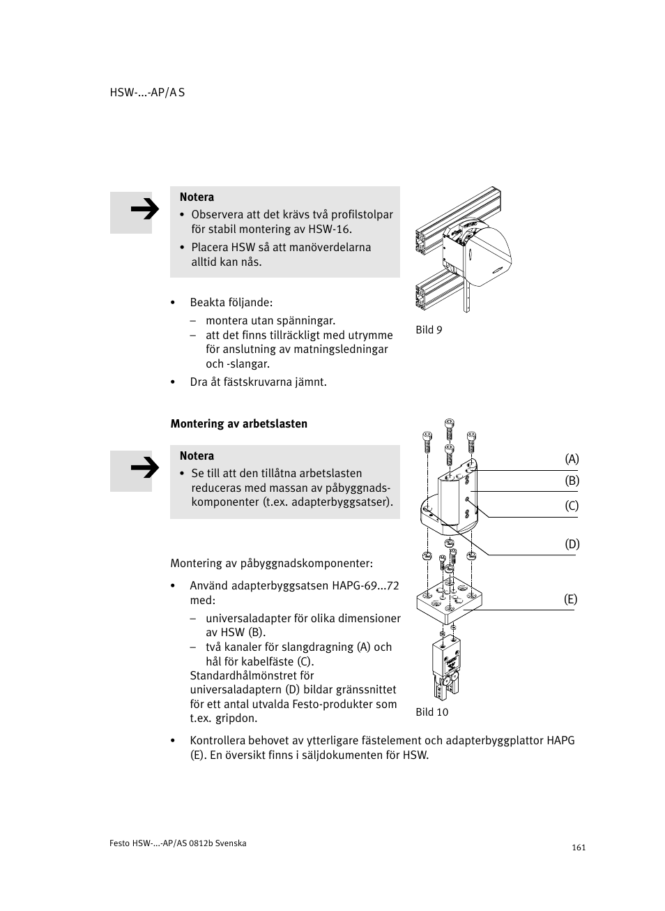 Montering av arbetslasten | Festo HSW-...-AP/AS User Manual | Page 161 / 184