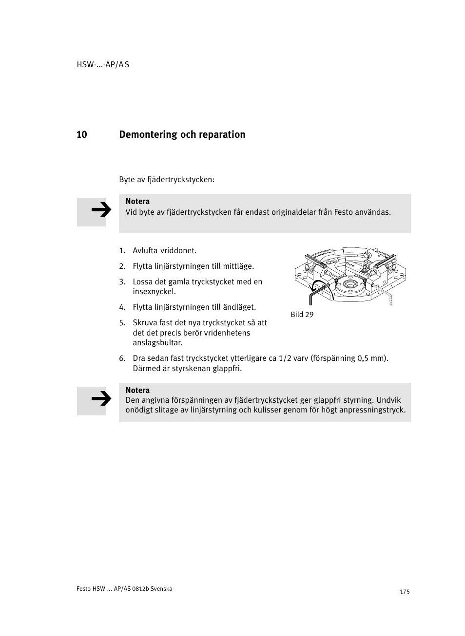 10 demontering och reparation | Festo HSW-...-AP/AS User Manual | Page 175 / 184