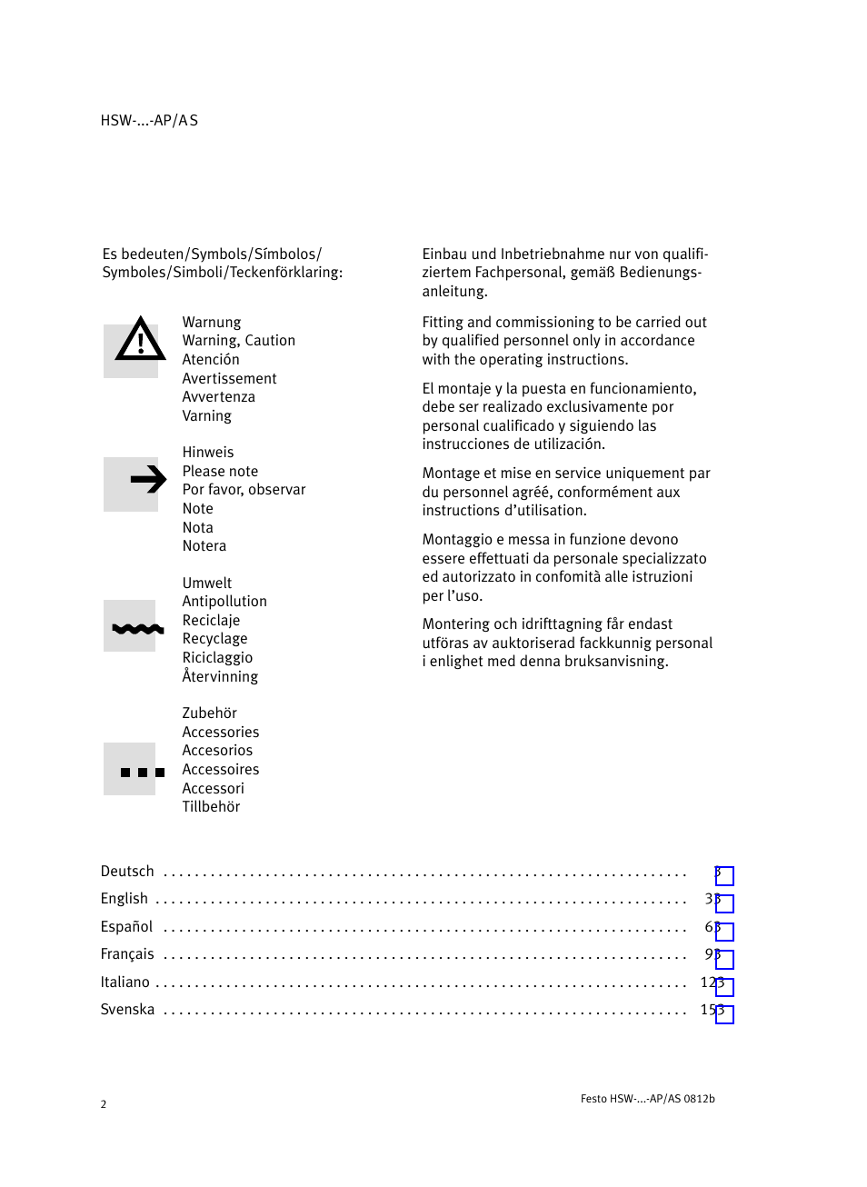 Festo HSW-...-AP/AS User Manual | Page 2 / 184
