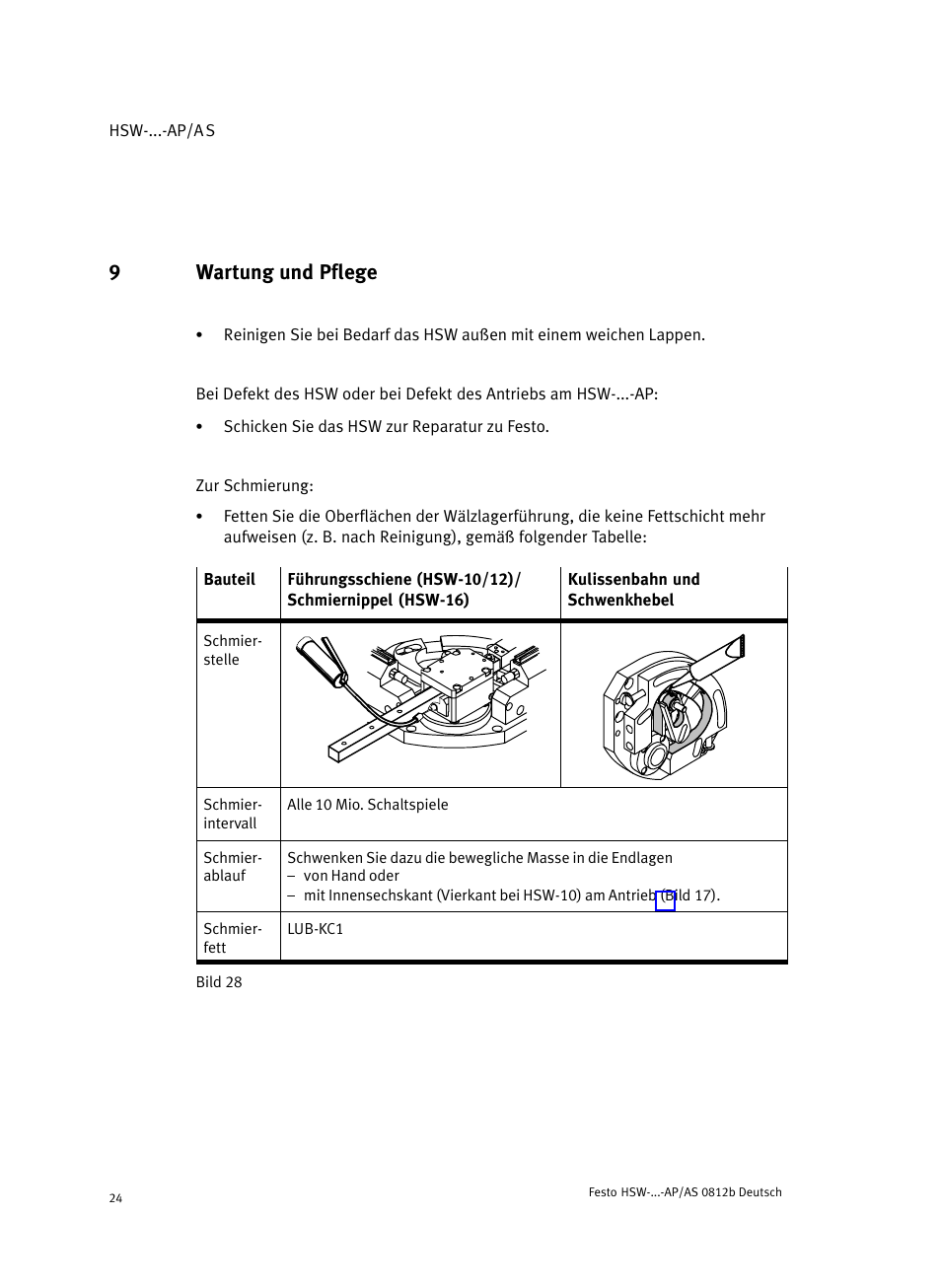 9 wartung und pflege, Wartung und pflege, 9wartung und pflege | Festo HSW-...-AP/AS User Manual | Page 24 / 184