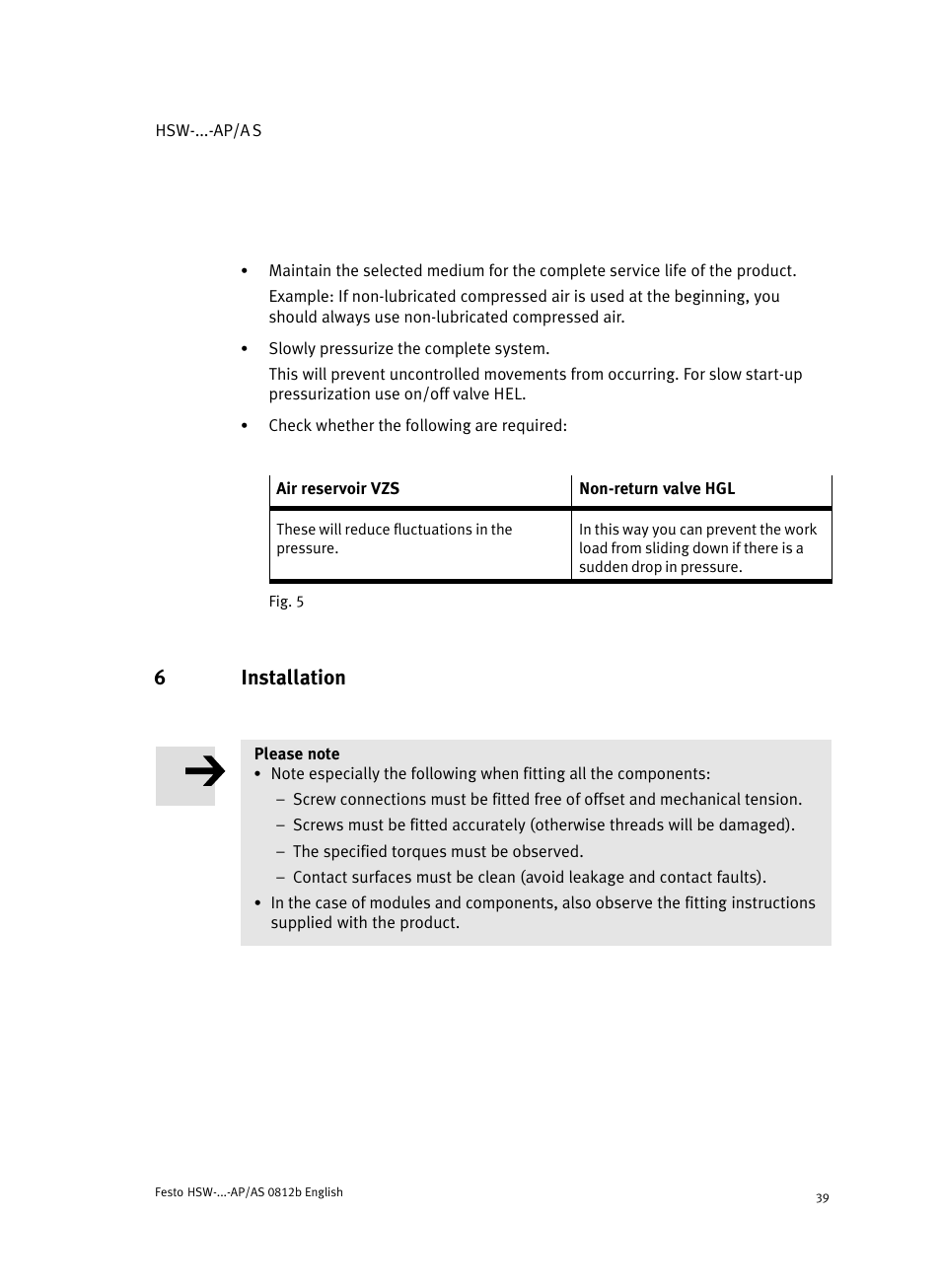 6 installation, Installation, 6installation | Festo HSW-...-AP/AS User Manual | Page 39 / 184