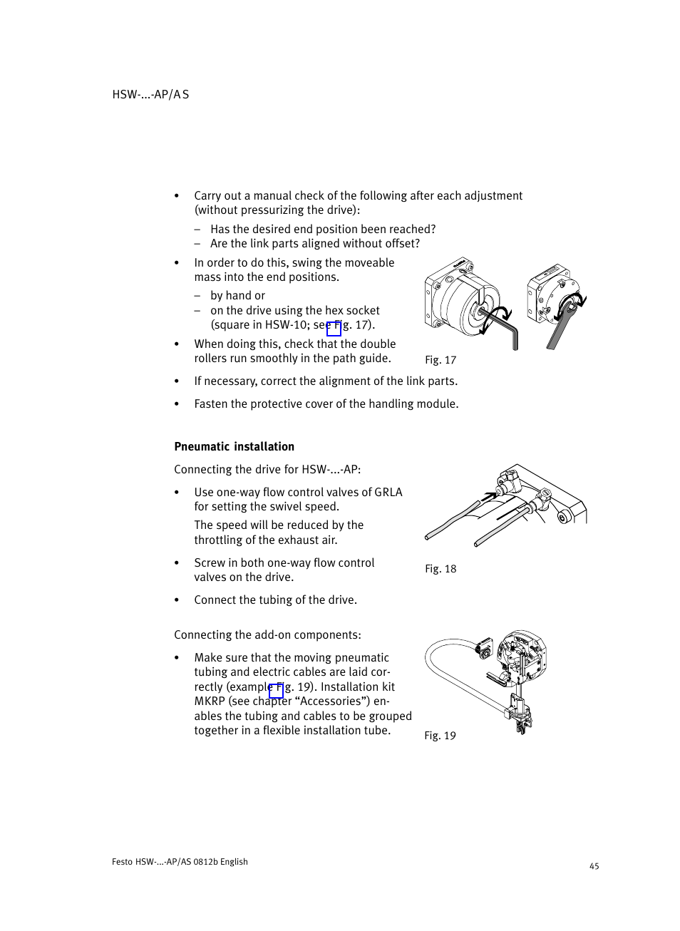 Pneumatic installation | Festo HSW-...-AP/AS User Manual | Page 45 / 184