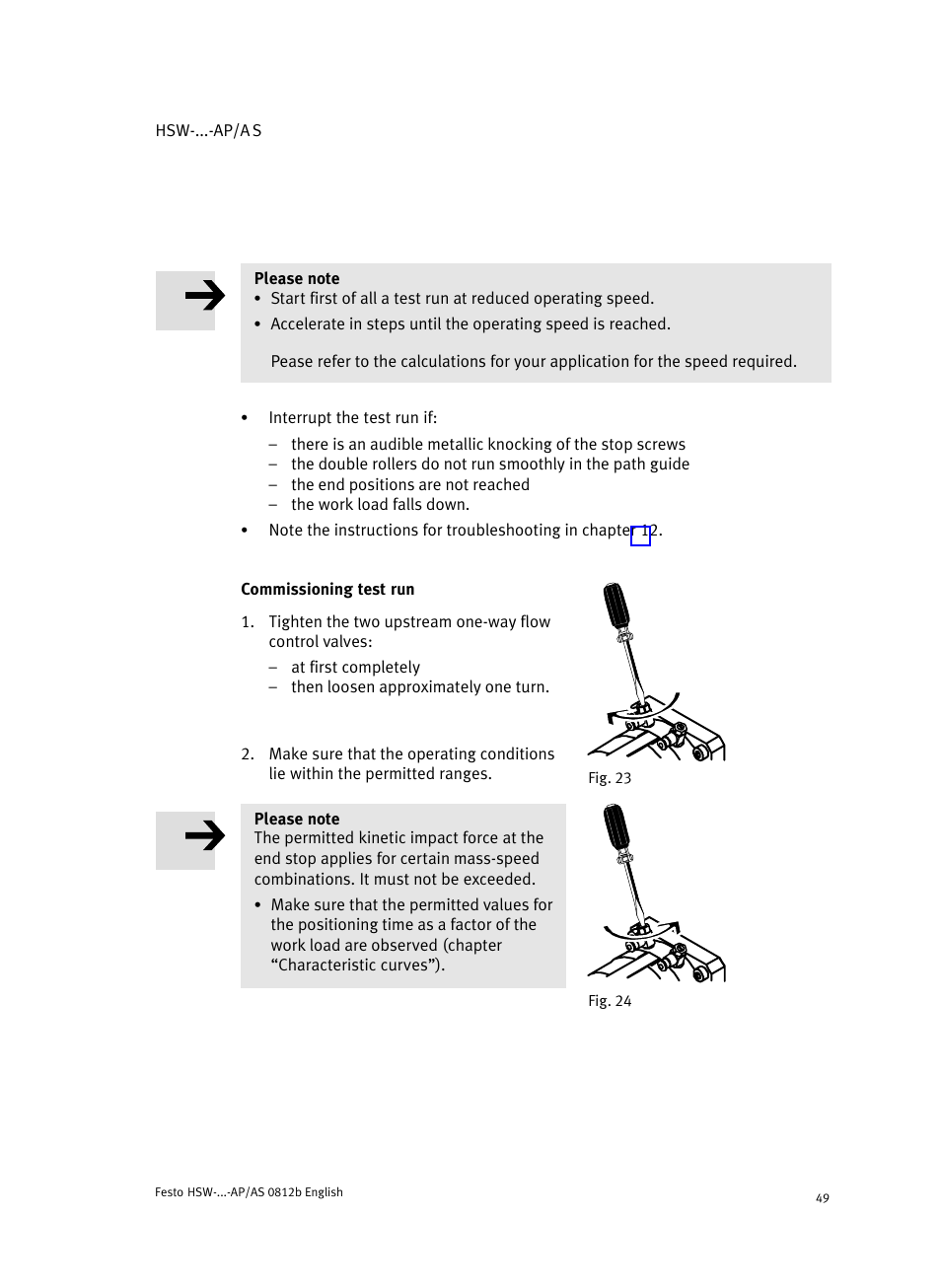 Commissioning test run | Festo HSW-...-AP/AS User Manual | Page 49 / 184