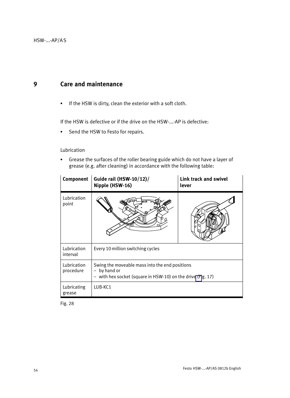 9 care and maintenance, Care and maintenance, 9care and maintenance | Festo HSW-...-AP/AS User Manual | Page 54 / 184