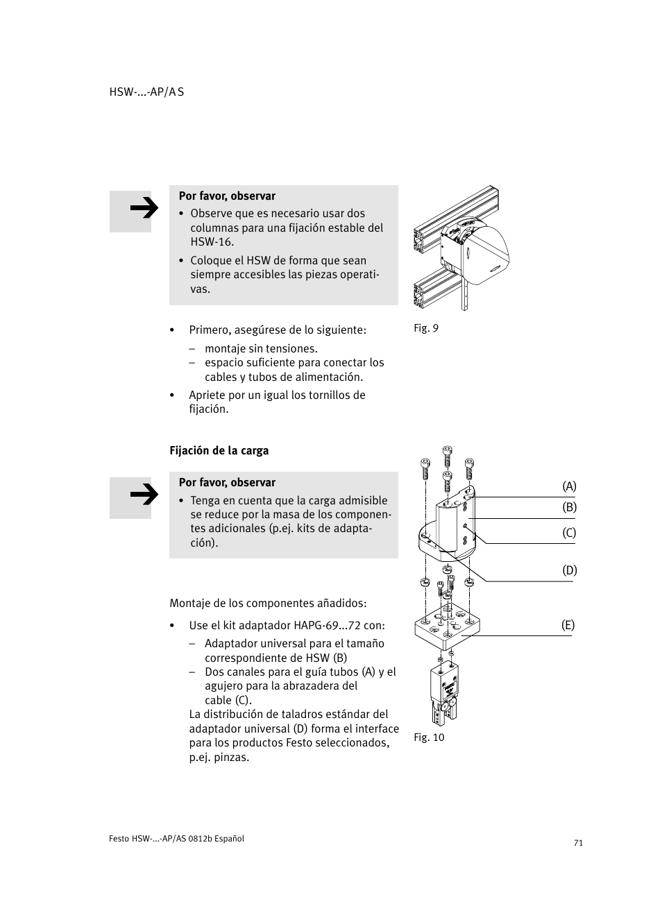 Fijación de la carga | Festo HSW-...-AP/AS User Manual | Page 71 / 184