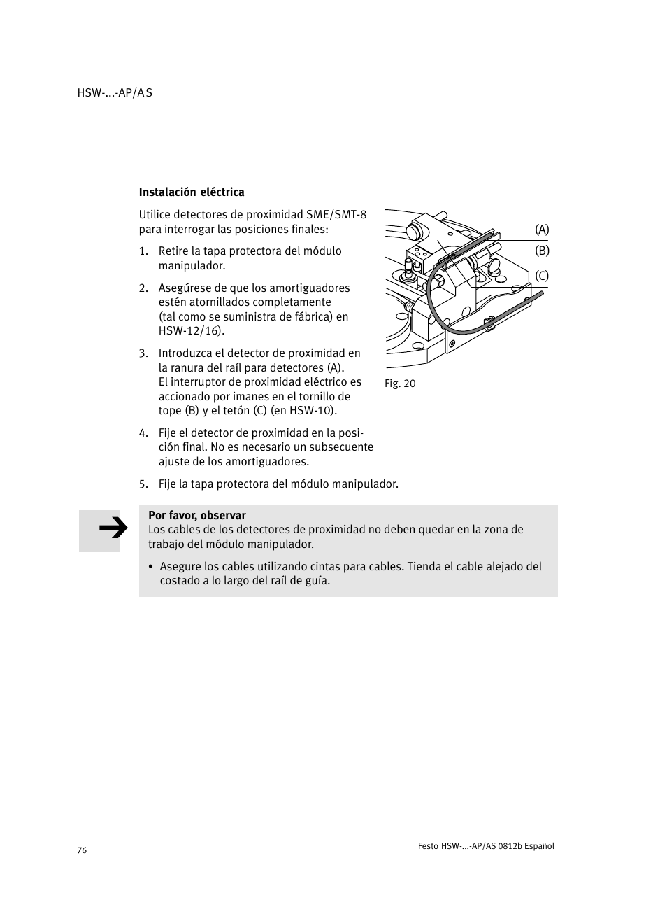 Instalación eléctrica | Festo HSW-...-AP/AS User Manual | Page 76 / 184