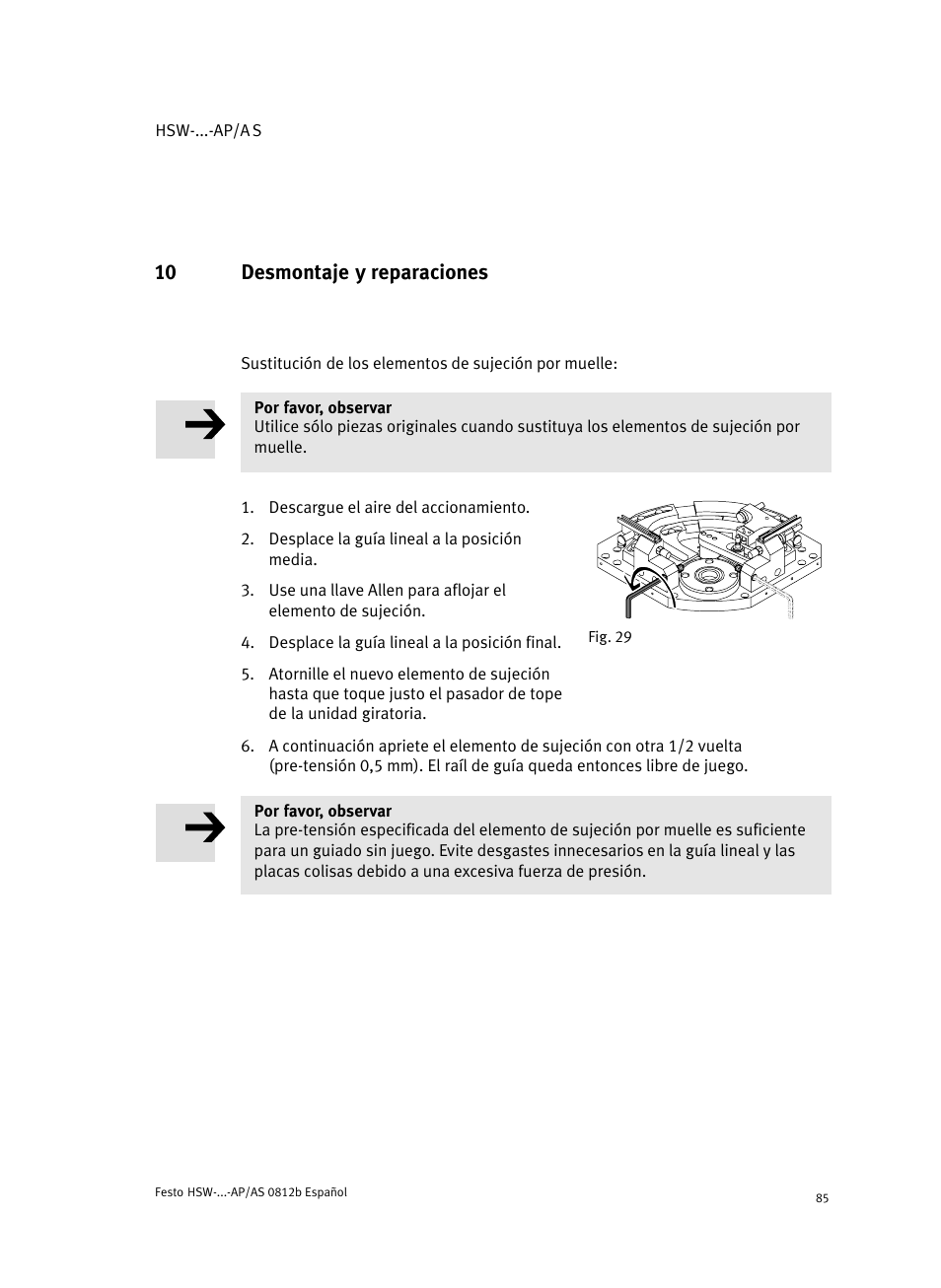 10 desmontaje y reparaciones | Festo HSW-...-AP/AS User Manual | Page 85 / 184