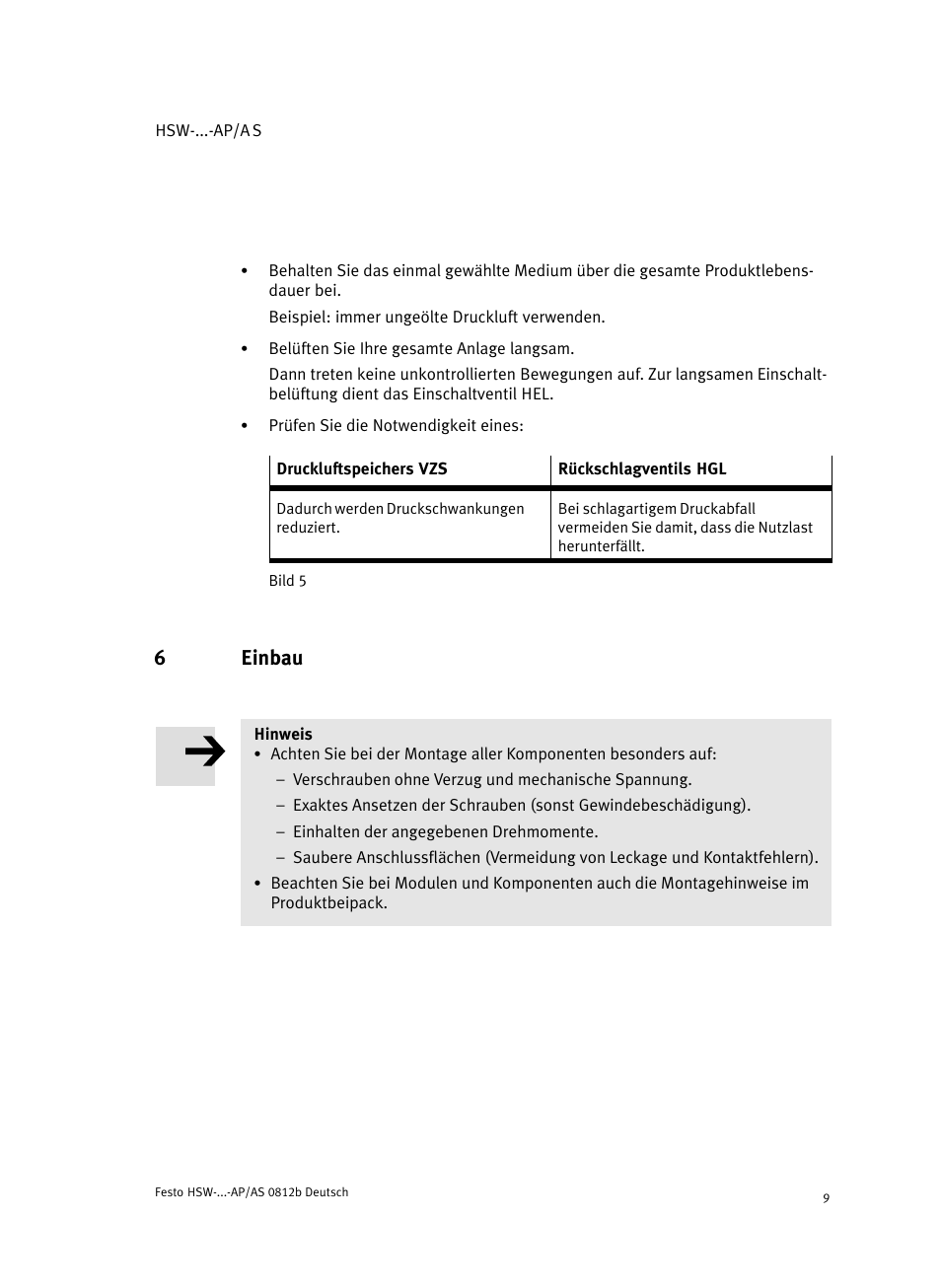 6 einbau, Einbau, 6einbau | Festo HSW-...-AP/AS User Manual | Page 9 / 184