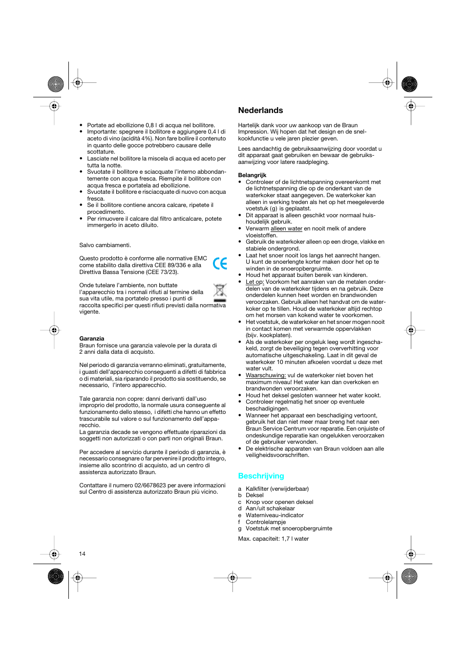 Nederlands, Beschrijving | Braun 3214 User Manual | Page 14 / 45