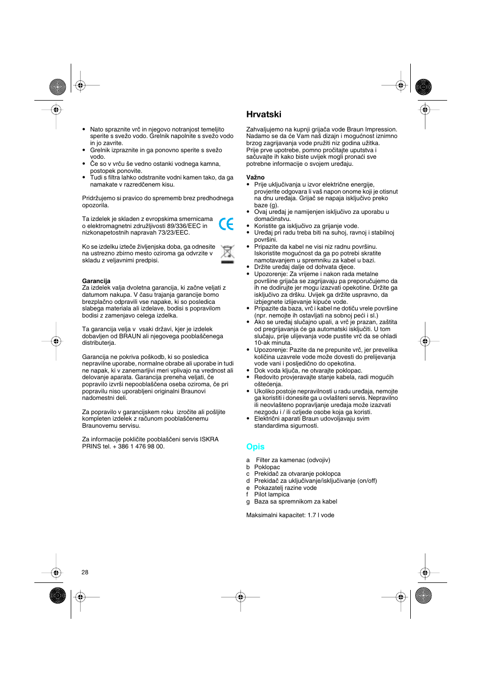 Hrvatski, Opis | Braun 3214 User Manual | Page 28 / 45