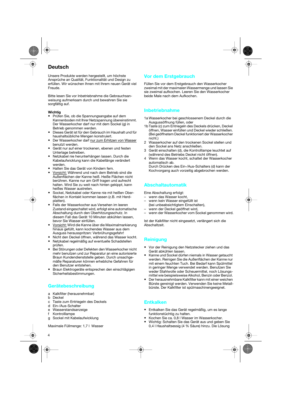 Deutsch | Braun 3214 User Manual | Page 4 / 45