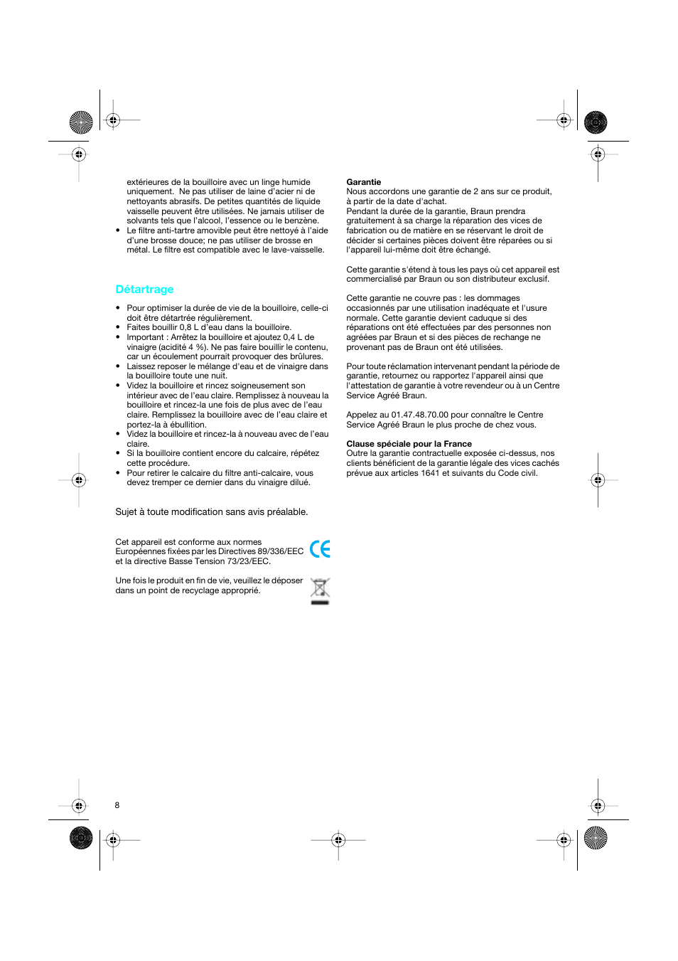 Détartrage | Braun 3214 User Manual | Page 8 / 45