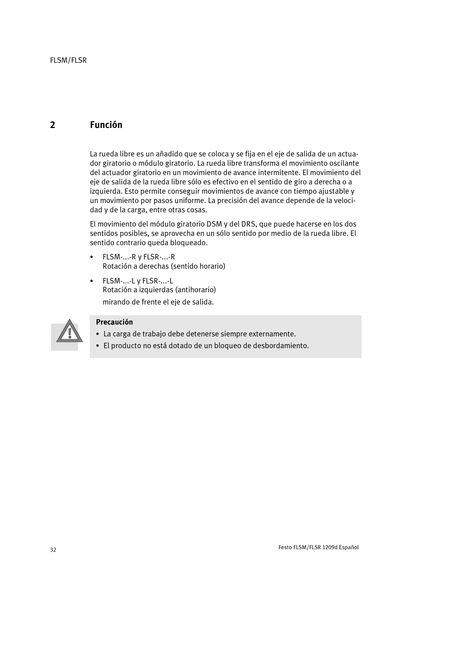 2 función, 2función | Festo FLSR User Manual | Page 32 / 88
