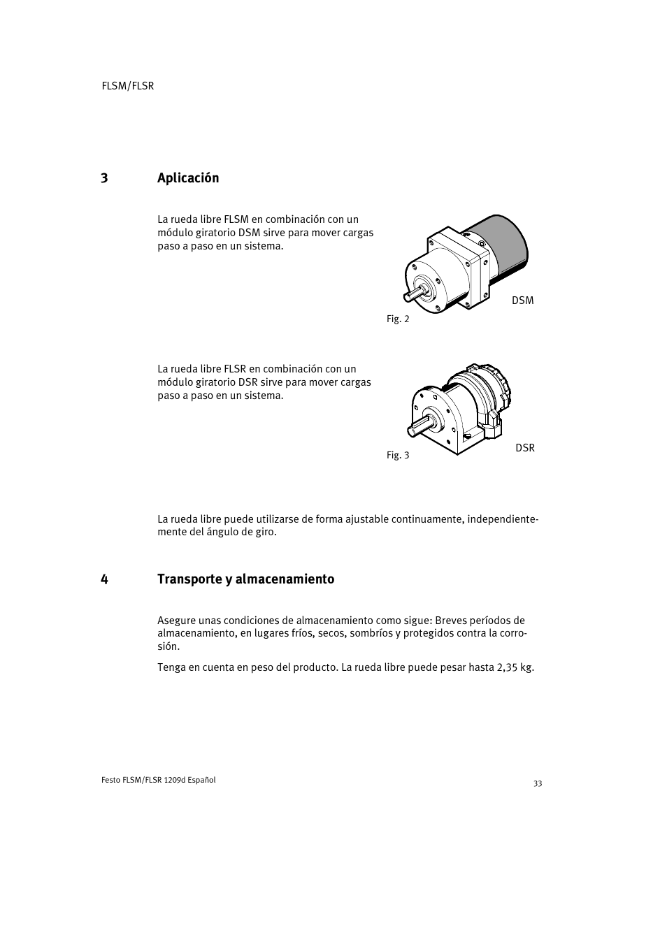 3 aplicación, 4 transporte y almacenamiento, 3aplicación | 4transporte y almacenamiento | Festo FLSR User Manual | Page 33 / 88