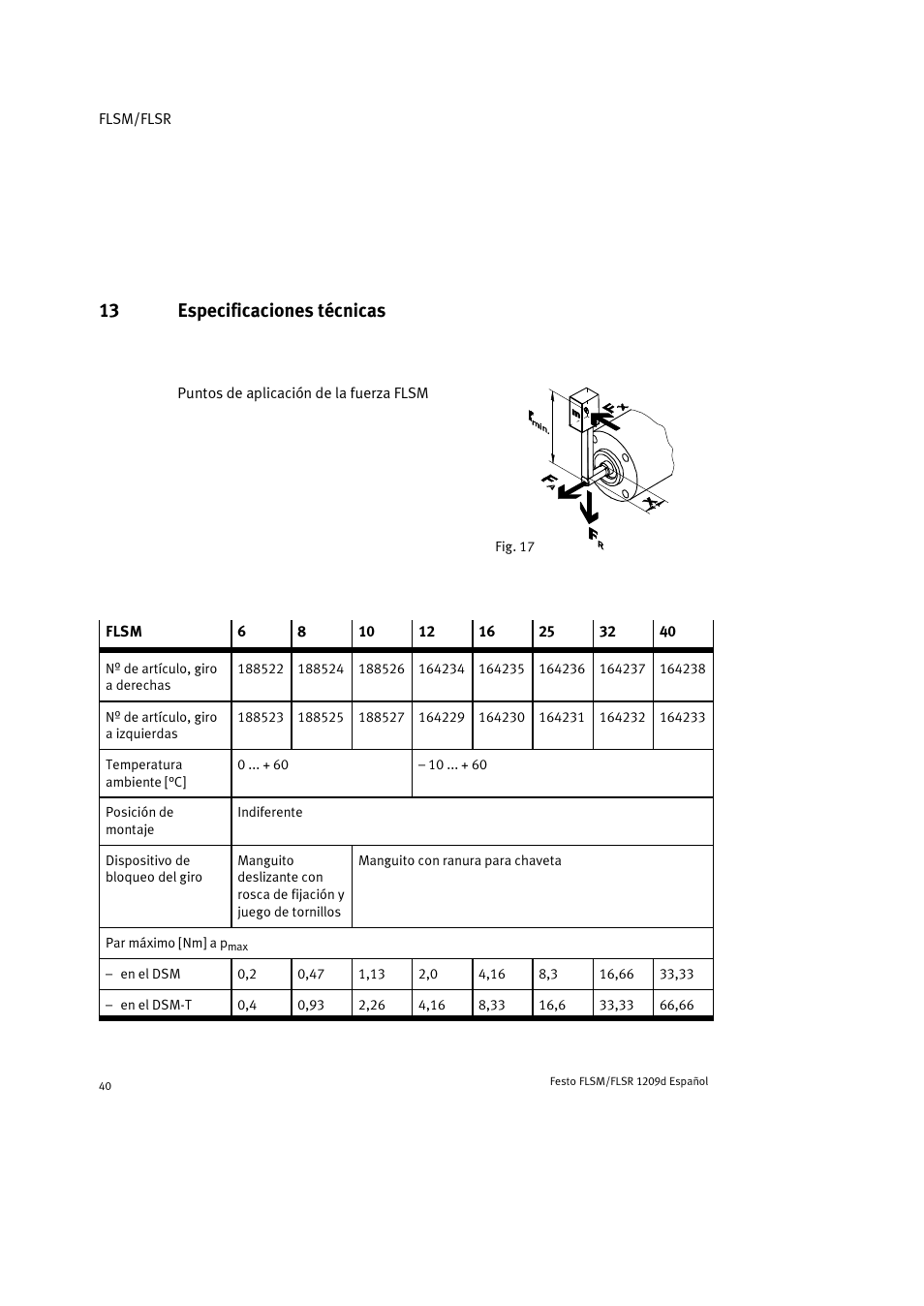 13 especificaciones técnicas | Festo FLSR User Manual | Page 40 / 88