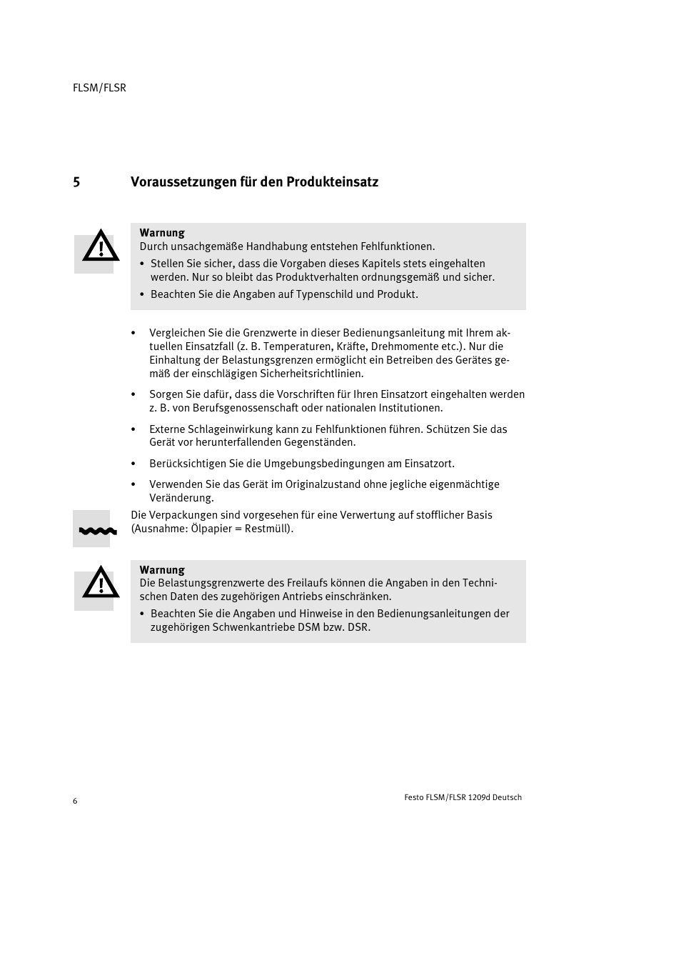 5 voraussetzungen für den produkteinsatz, 5voraussetzungen für den produkteinsatz | Festo FLSR User Manual | Page 6 / 88