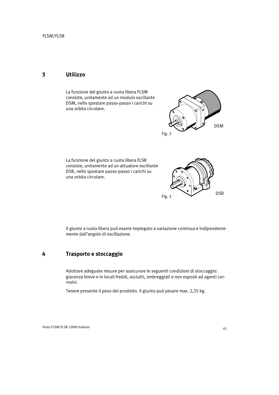 3 utilizzo, 4 trasporto e stoccaggio, 3utilizzo | 4trasporto e stoccaggio | Festo FLSR User Manual | Page 61 / 88