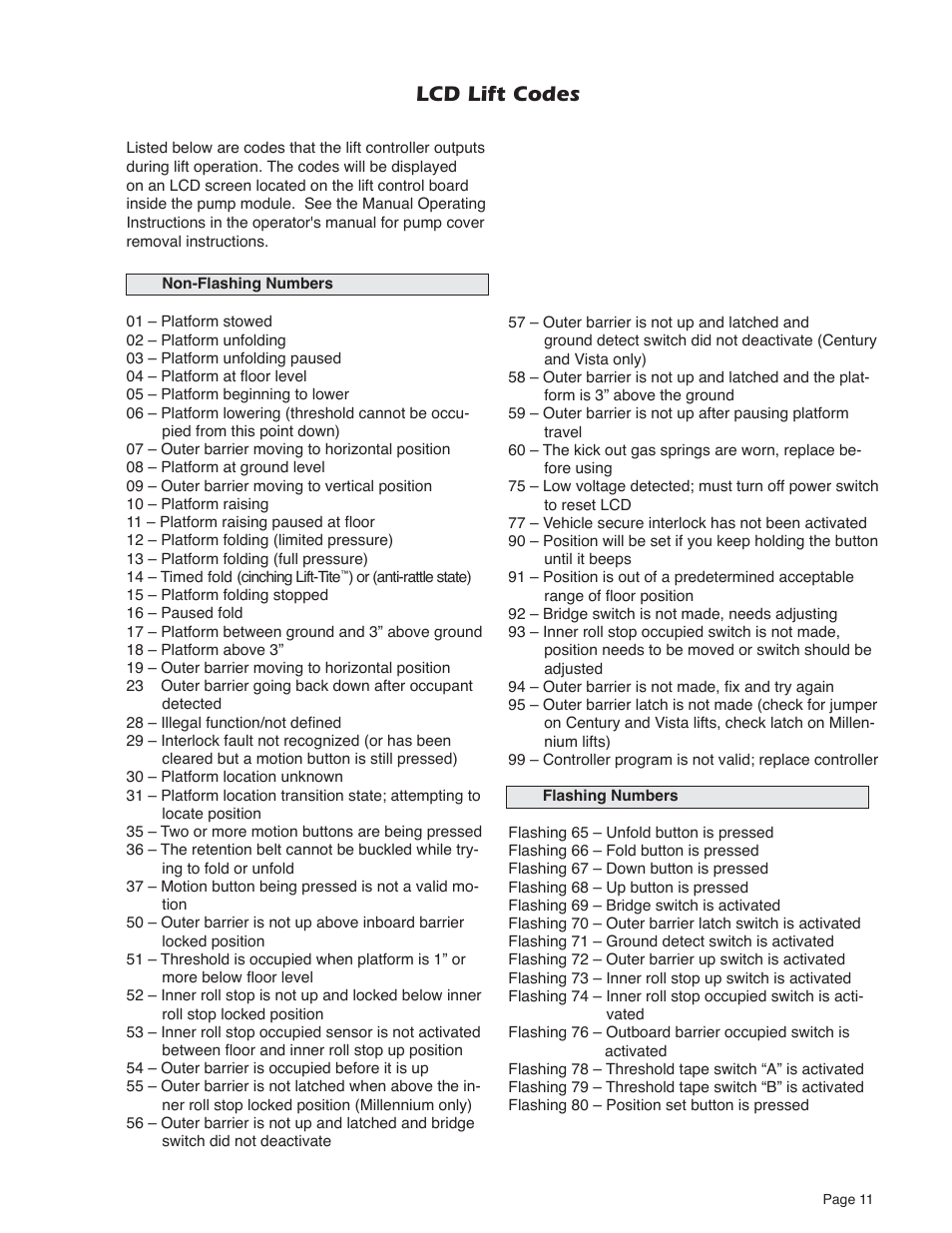 Lcd lift codes | Braun MILLENNIUM A5 User Manual | Page 13 / 32