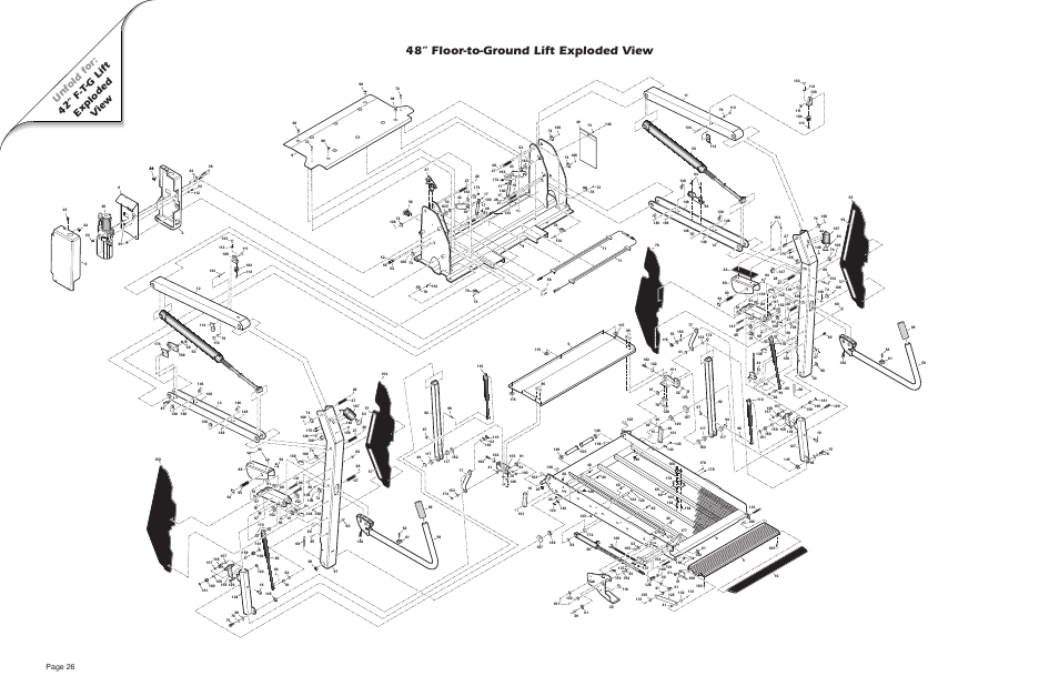 48” floor-to-ground lift exploded view, Unfold for: 42” f-t -g lift exploded v iew, Page 26 | Braun MILLENNIUM A5 User Manual | Page 28 / 32