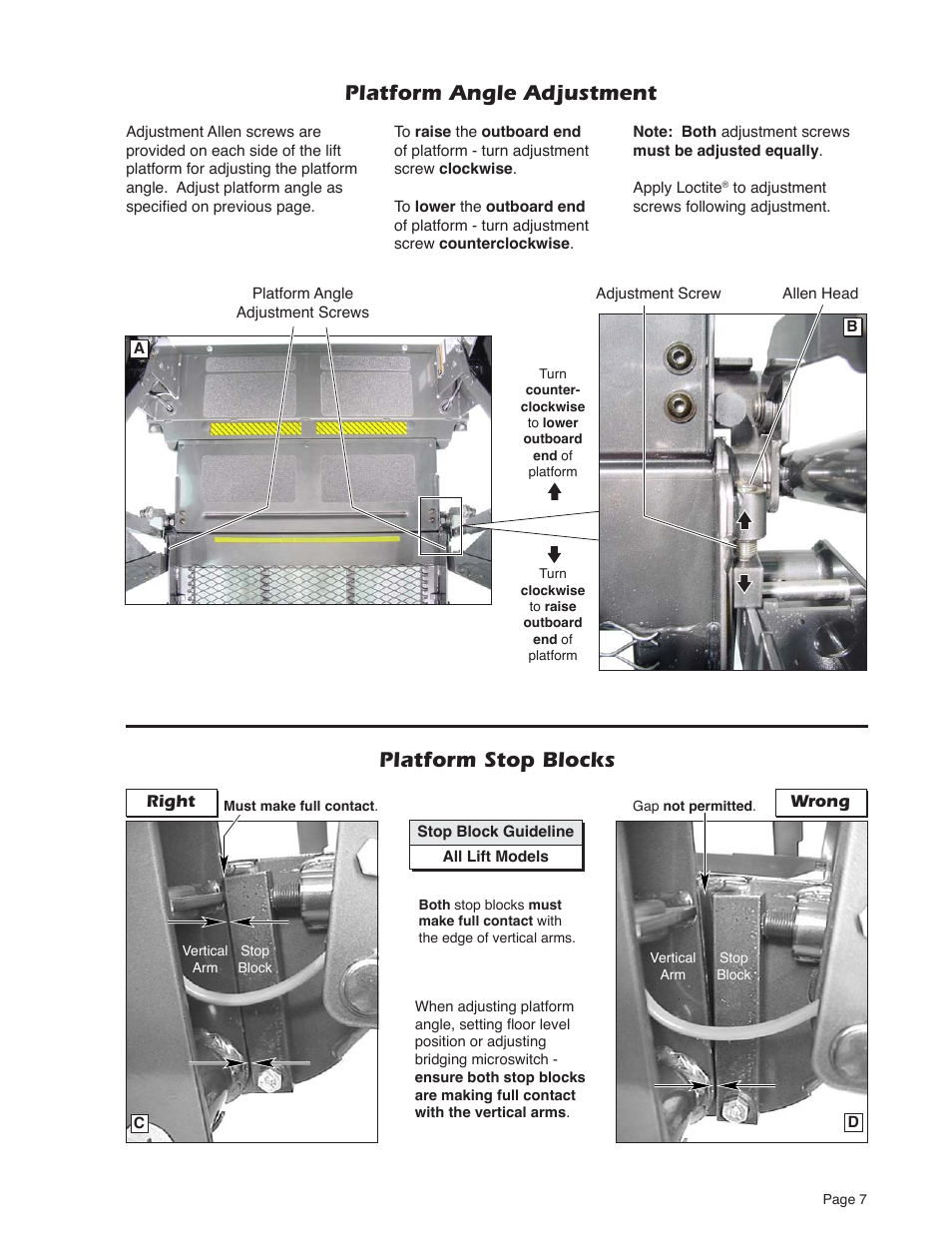 Platform angle adjustment, Platform stop blocks | Braun MILLENNIUM A5 User Manual | Page 9 / 32